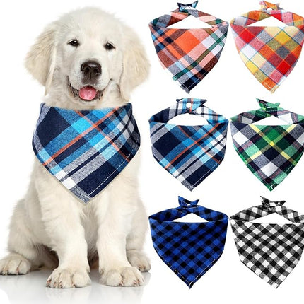 Honoson 6 Pieces Triangle Dog Bandana Dog Scarf Plaid Printing Adjustable Bibs Scarf Washable Square Kerchief Bandana Set for Small to Medium Puppy Cat(16.1 Inch,Elegant Drawstring Style)