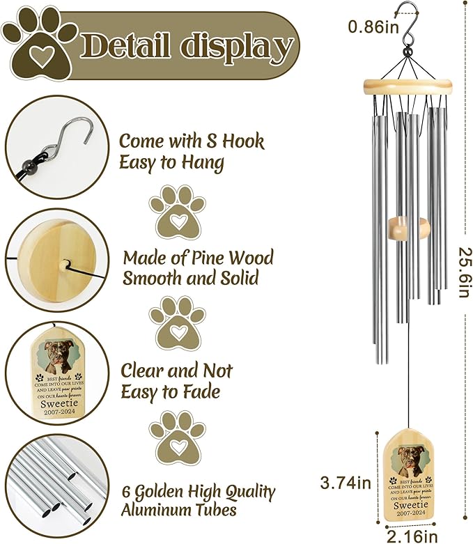 Pet Memorial Wind Chimes, Personalized Pet Memorial Wind Chime, Medium Size, Come into Our Lives