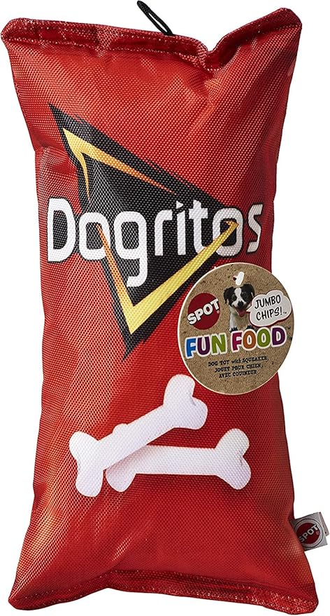SPOT Fun Foods The Whimsical Dog Toy with Squeaker | Interactive Plush Chew and Squeak Toy for Small and Large Dog Breeds | Dogritos Bag, Large