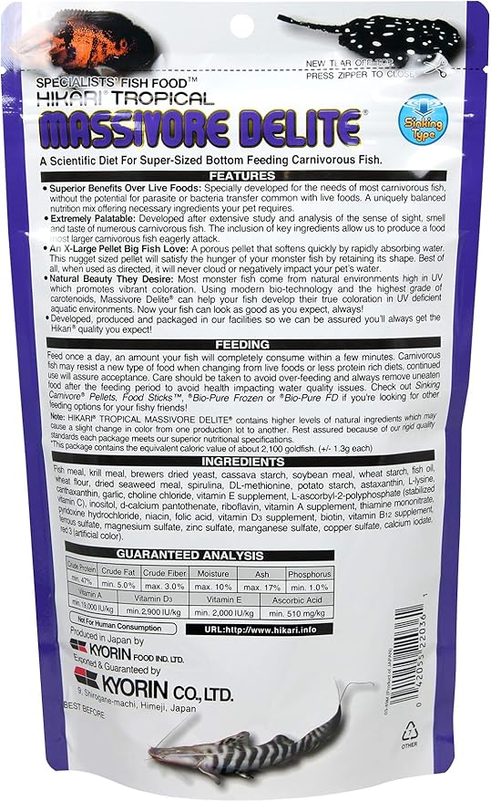 Hikari Tropical Massivore Delite Fish Food, 13.4 oz (380g)