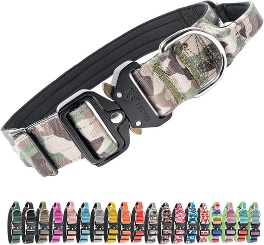 TSPRO Premium Dog Collars Tactical Dog Collar with Handle and Heavy Duty Quick-Release Metal Buckle Durable Thick and Adjustable for Medium to Large Dogs (Military Green L)