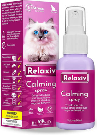 Calming Pheromone Spray & Scratch Repellent for Cats - Reduces Scratching Furniture, Pee - During Travel, Fireworks, Thunder, Vet Zone - Helps with Stress, Fighting, Hiding (1 pack 1.7 oz)