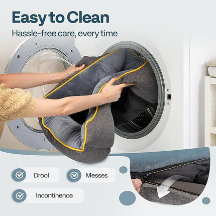 Large Orthopedic Dog Bed 28" Washable with Removable Cover, Waterproof & Non-Slip Base, Year-Round Comfort with Cooling/Warming, Dual-Layer Interior Padding for Support and Softness, Grey