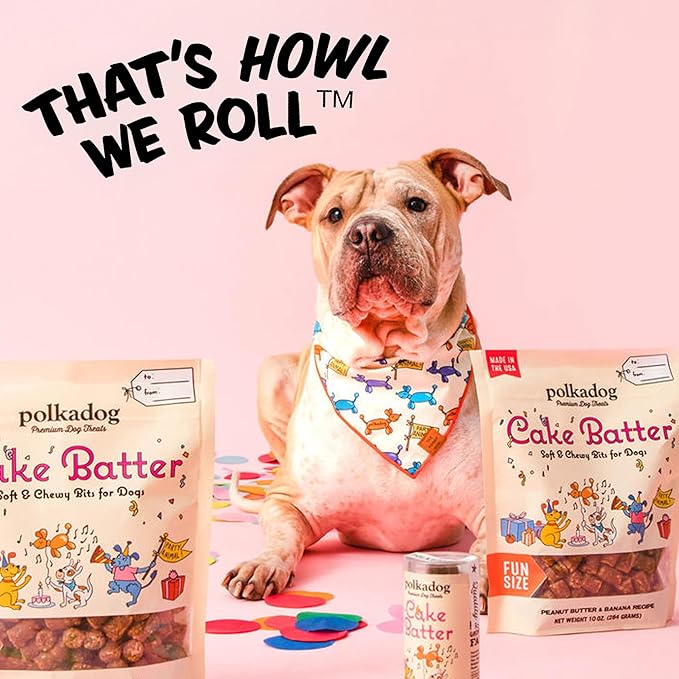 Polkadog Cake Batter Dog Treats – Soft & Chewy Premium Birthday Treats with Peanut Butter & Banana – Healthy, Limited Ingredient, Training Size for All Dog Breeds & Ages – Natural, Made in USA – 10 oz