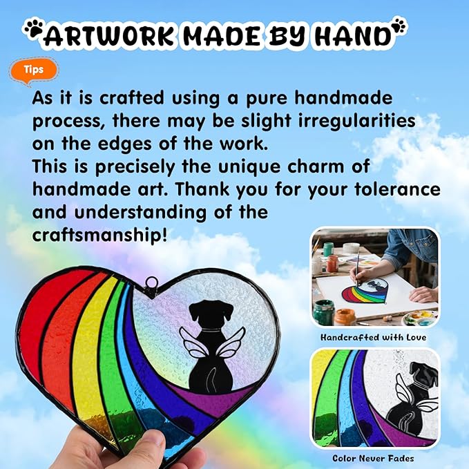 Stained Glass Rainbow Bridge Dog Memorial Gifts for Loss of Dog, Window Hanging Dog Memorial Suncatcher Sympathy Passing Away Pet Memorial Bereavement Dog Gifts, Angel Dog