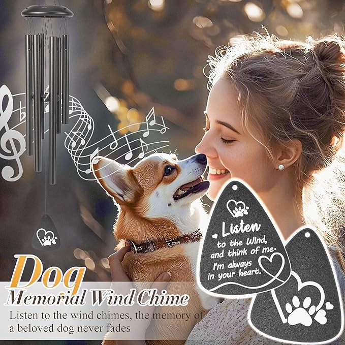 Dog Memorial Gifts for Loss of Dogs Sympathy Gift,25" Sympathy Wind Chimes Pet Sympathy Gift in Memory of Dog Remembrance/Bereavement Gifts,Memorial Wind Chime for Garden Condolences(Black)