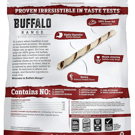 Buffalo Range Rawhide-Free Dog Treats – Natural Jerky Twists Made with Grass-Fed Buffalo – Hickory Smoked Flavor High Protein Chews for Dogs – Healthy Rawhide Alternative – 40 Count