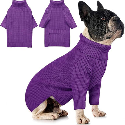 Queenmore Dog Sweaters for Small Dogs Male, Turtleneck Fall Pet Sweaters, Waffle KnitSweater for Doggie, Cat Sweater Puppy Coat, Purple XS