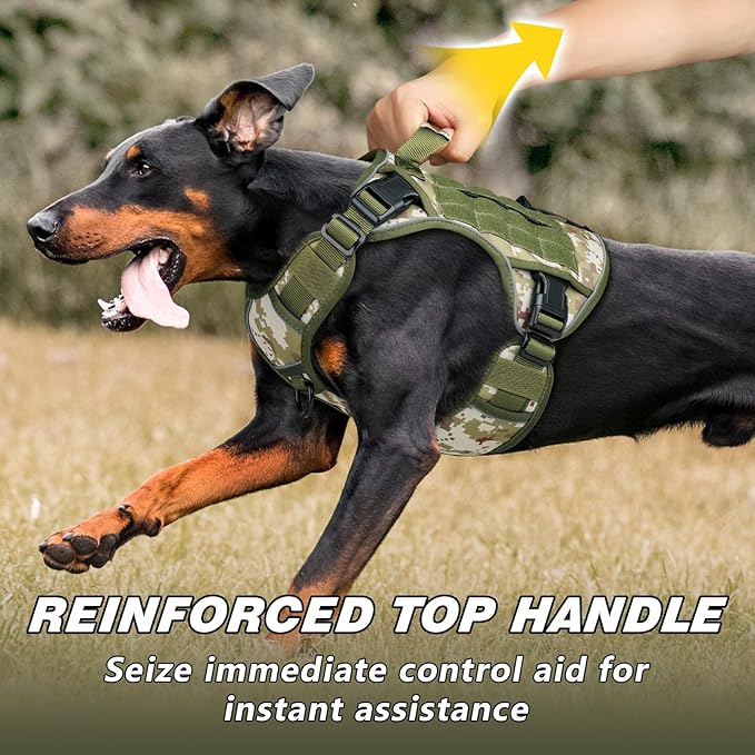 WINGOIN Tactical Dog Harness for Extra Large Dogs, Heavy Duty No Pull Dog Harness with Handle, Adjustable Reflective Military K9 Big Dog Vest for Great Dane, Walking, Hunting, Green Camo (XXL)
