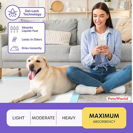 PETSWORLD 2XL Puppy Pads, 28x44 Inch, 1200 Count| Ultra-Absorbent, Leak-Proof Dog Pee Pads for Potty Training