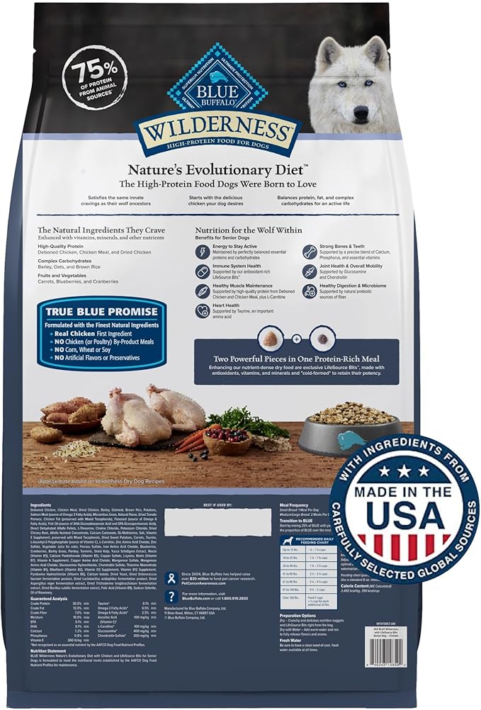 Blue Buffalo Wilderness Senior High Protein Dry Dog Food Wholesome Grains with Ingredients Chicken