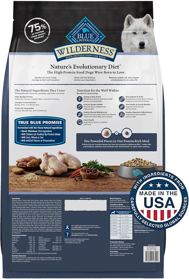 Blue Buffalo Wilderness Senior High Protein Dry Dog Food Wholesome Grains with Ingredients Chicken