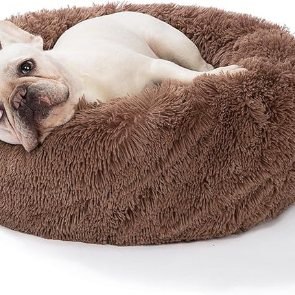 SAVFOX Calming Dog Bed, Anti Anxiety Dog Bed, Plush Donut Dog Bed for Small Dogs, Medium, Large & X-Large, Soft Fuzzy Comfy Dog Bed in Faux Fur, Washable Cuddler Pet Bed, Multiple Sizes S-XL