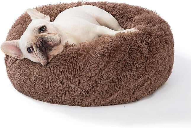 SAVFOX Calming Dog Bed, Anti Anxiety Dog Bed, Plush Donut Dog Bed for Small Dogs, Medium, Large & X-Large, Soft Fuzzy Comfy Dog Bed in Faux Fur, Washable Cuddler Pet Bed, Multiple Sizes S-XL