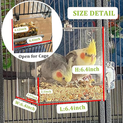 No Mess Bird Feeder for Cage Automatic Acrylic No Spill Bird Feeder for Parakeet Parrot Cockatiels Cockatiels Lorikeet Lovebirds 6.4inch