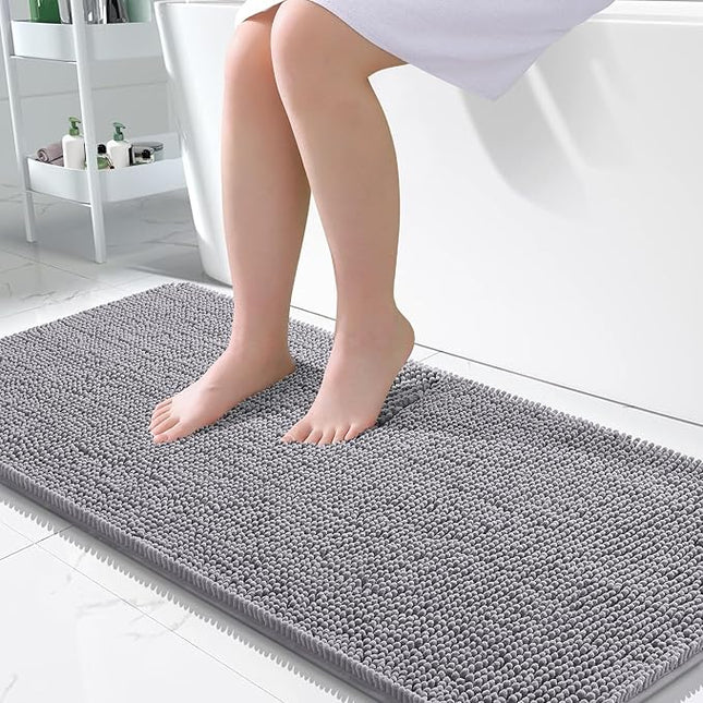 OLANLY Bathroom Rugs 50x30, Extra Soft Absorbent Chenille Bath Rugs, Rubber Backing Quick Dry, Machine Washable Bath Mats for Bathroom Floor, Tub and Shower, Home Decor Accessories, Grey
