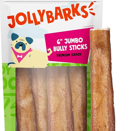 6 Inch Bully Sticks for Large Dogs (4 Pack) All Natural, Single Ingredient Bully Sticks for Medium Dogs, Aggressive Chewers