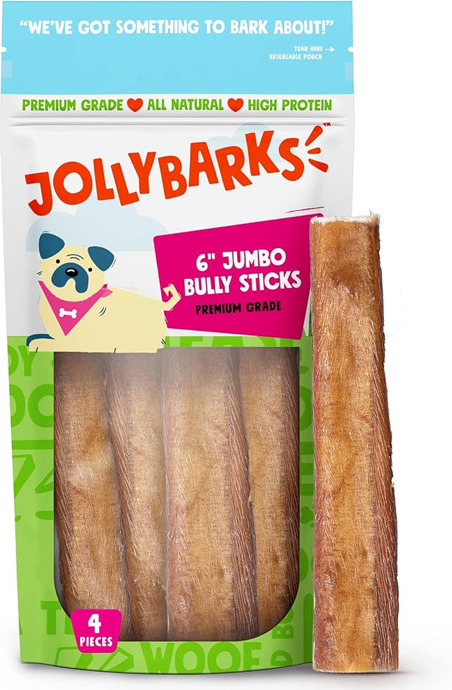 6 Inch Bully Sticks for Large Dogs (4 Pack) All Natural, Single Ingredient Bully Sticks for Medium Dogs, Aggressive Chewers