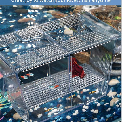Pawfly Aquarium Fish Breeding Box Acrylic Hatchery Incubator Tank with Suction Cups Medium Isolation Box for Baby Fish Shrimp Betta and Guppy
