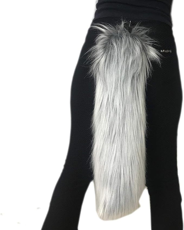 Long Faux Fur Animal Luxury Tail, Cosplay, Anime Lover, Costume Dress Up Pet Play Furry Super Soft Accessory (20", Gray Frost)