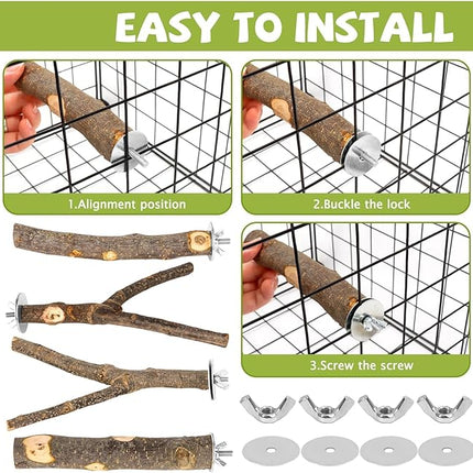 5PCS Natural Wood Bird Perch Set - Straight & Forked Branch Perches Cage Perches Accessories for Small Medium Birds, Parakeets, Budgies, Cockatiels, Conures
