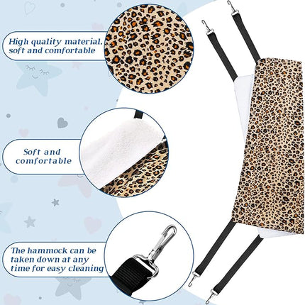 2 Pieces Reversible Cat Hanging Hammock Soft Breathable Pet Cage Hammock with Adjustable Straps and Metal Hooks Double Sided Hanging Bed for Small Dogs Rabbits(Leopard and Dot,S)