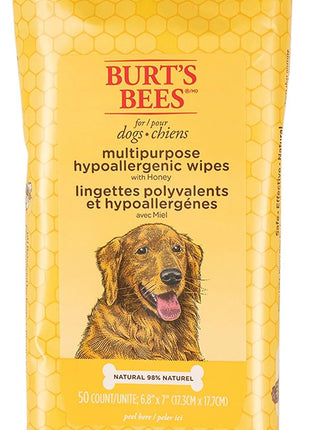 Burt's Bees for Pets Multipurpose Dog Wipes with with Honey, 98% Natural Origin Formulas, Hypoallergenic Dogs Wipe, Canine Cleaning Sheets for Paws and Butt, 2pk, 50ct