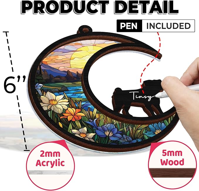 6'' Pug Memorial Suncatcher, Personalized Name Dog Breed, Pet Ornament Window Car Hanging, Sympathy Gift for Loss of Pet, Passed Away Remembrance Gift for Dog Lovers 59-SS1