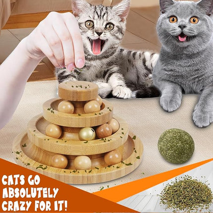 Cat Ball Track - 3-Level Cat Ball Tower with 9 Removable Balls for Interactive Play and Mental, Physical Exercise - Large Size