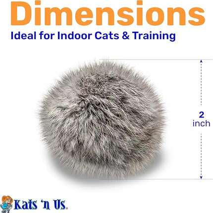 Kats'N Us 2 Inch Real Rabbit Fur Pom Pom Cat Toys – Pack of 5 Soft Gray Furry Balls, Natural Prey-Like Interactive Play, Hunting Instinct Exercise & Training Toys for Indoor Cats