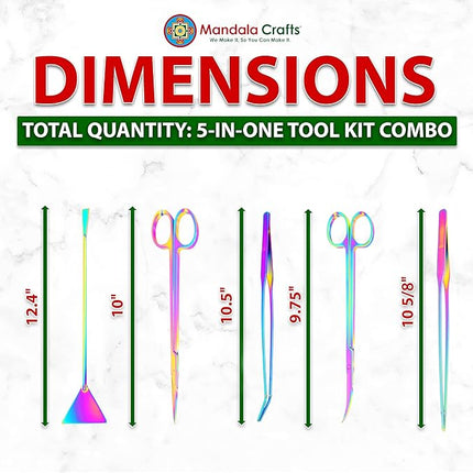 Mandala Crafts Rainbow Stainless Steel Aquascaping Tools Kit – Aquarium Plant Tools with Tweezers, Spatula, and Scissors for Fish Tanks, Hospital Tanks, Goldfish Bowls, Aquariums, and Terrariums