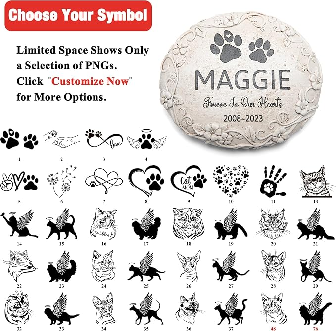 77 Personalized Cat Memorial Stone Designs – Outdoor Weatherproof Pet Memorial Stone for Headstone, Tombstone, Gravestone, and Grave Marker – Cat Memorial Gifts for Loss of Cat