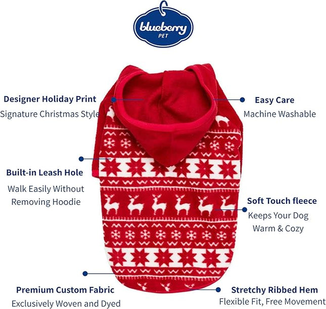 Blueberry Pet Award-Winning Ugly Christmas Reindeer & Snowflake Hoodie, 22" Back Length, Cozy Fleece Dog Christmas Sweater, Perfect Dog Clothes for Holiday-Loving Large Dogs