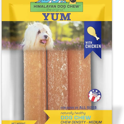 Himalayan Dog Chew Yak Cheese Dog Chews, Lactose Free & Grain Free, USA Made, for All Dog Breeds, Medium Density Cheese Chew, Resealable Pouch with 3 YUM Treats, Chicken Flavor