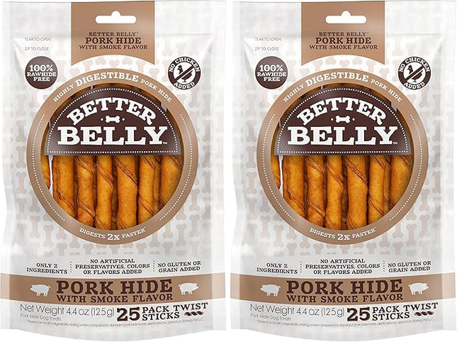 Better Belly Highly Digestible Rawhide Twist Sticks Chews, Treat Your Dog to a Chew with NO Artificial Colors or Flavors 25 Count (Pack of 2)