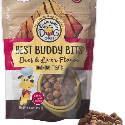 Exclusively Dog Best Buddy Bits Training Treats for Dogs and Puppies - All Natural, Baked in The USA, Ideal for Training & Agility, No Animal Byproducts - Beef & Liver Flavor, 5.5oz Resealable Bag