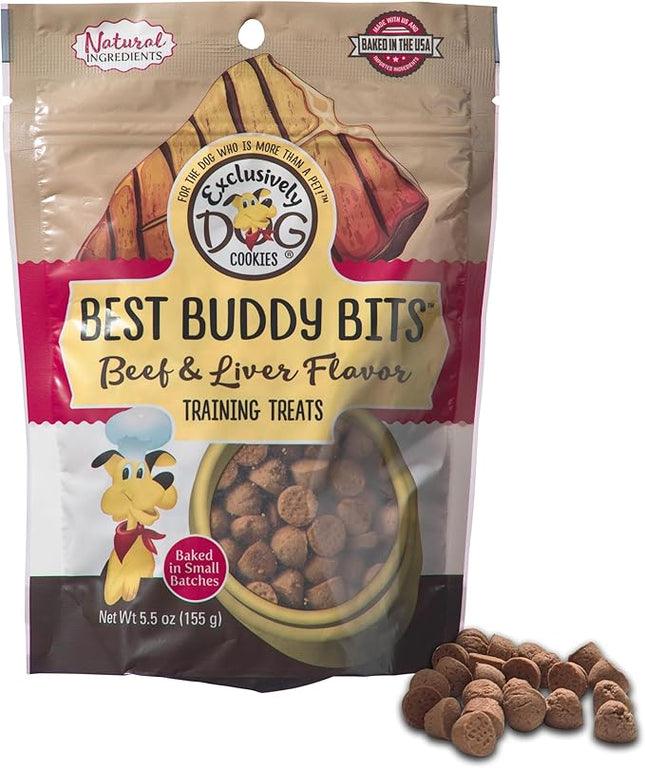 Exclusively Dog Best Buddy Bits Training Treats for Dogs and Puppies - All Natural, Baked in The USA, Ideal for Training & Agility, No Animal Byproducts - Beef & Liver Flavor, 5.5oz Resealable Bag