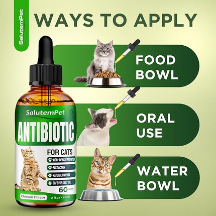 Cat Antibiotic for Infections, UTIs, Respiratory Moments, Cold, & Allergies | Antibiotics for Cats of All Ages & Breeds | Liquid Form | Natural Supplement with Chicken Flavor | 2 Oz