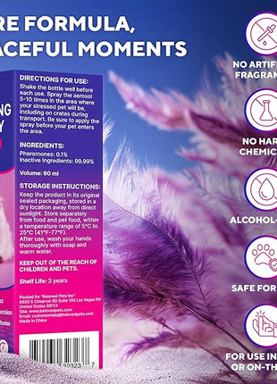 Calming Pheromone Spray & Scratch Repellent for Cats - Reduces Scratching Furniture, Pee - During Travel, Fireworks, Thunder, Vet Zone - Helps with Stress, Fighting, Hiding (60 ml (2 pack))