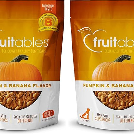 Fruitables Baked Dog Treats – Healthy Low Calorie – Free of Wheat, Corn and Soy – Pumpkin and Banana – 12 Ounces (Pack of 2)