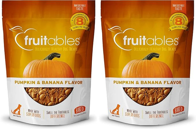 Fruitables Baked Dog Treats – Healthy Low Calorie – Free of Wheat, Corn and Soy – Pumpkin and Banana – 12 Ounces (Pack of 2)