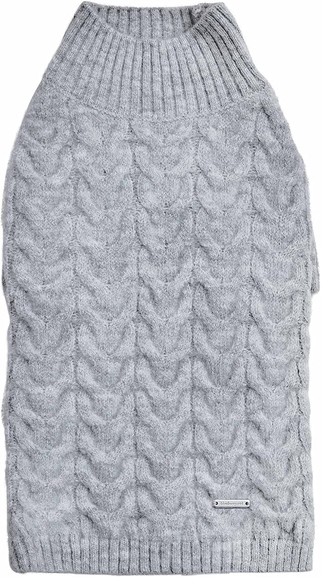 Blueberry Pet Classic Fuzzy Textured Knit Pullover Turtle-Neck Dog Sweater in Heather Grey, Back Length 18", Pack of 1 Clothes for Dogs