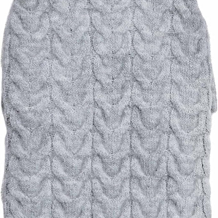 Blueberry Pet Classic Fuzzy Textured Knit Pullover Turtle-Neck Dog Sweater in Heather Grey, Back Length 14", Pack of 1 Clothes for Dogs
