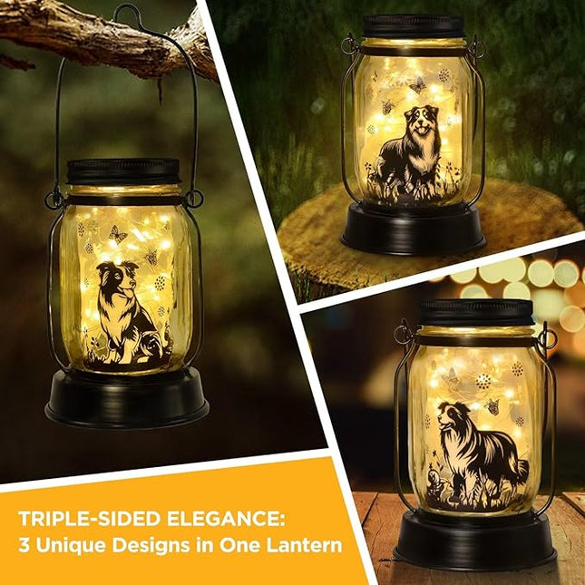 Border Collie Gifts for Women/Men Border Collie Solar Lanterns Dog Mom Birthday, Dog Lovers Lantern, Pet loss Pet Memorial Lights, Solar Garden Decoration Outside for Yard, Patio,Backyard,Porch