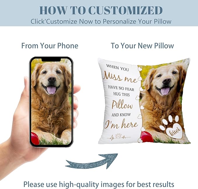 Funny DIY Custom Pet Memorial Gifts for Loss of Dogs, Personalized Dog Memorial Throw Pillows with Pictures Name, Pet Memorial Pillow, Customized Bereavement Sympathy Gifts for Pet Dog Cat Lover
