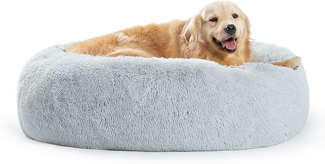 SAVFOX Calming Dog Bed, Anti Anxiety Dog Bed, Plush Donut Dog Bed for Small Dogs, Medium, Large & X-Large, Soft Fuzzy Comfy Dog Bed in Faux Fur, Cuddler Pet Bed, Washable, Multiple Sizes S-XL