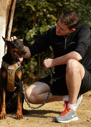 BUMBIN Tactical Dog Harness for Medium Dogs No Pull, Famous TIK Tok No Pull Dog Harness, Fit Smart Reflective Pet Walking Harness for Training, Adjustable Dog Vest Harness with Handle Brown M