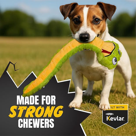 Bite Force -Durable & Strong Dog Toy Slither The Snake with Squeaker, Kevlar-Reinforced for Aggressive Chewers for Small Medium Large Dogs - Green.