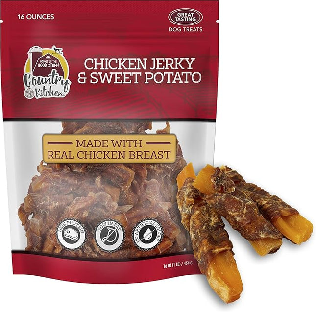 Country Kitchen Chicken & Sweet Potato Jerky Tender Dog Treats, Made with Real Chicken, High Protein, Low Fat, No Artificial Colors, 16 oz