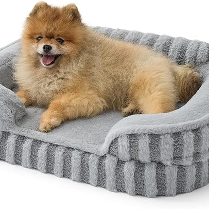 LE SURE Cute Dog Bed for Small Dogs, Orthopedic Waterproof Small Pet Beds with Sides, High Back Non-Slip Bottom and Egg-Crate Foam Puppy Couch Sofa with Washable Removable Cover, Grey